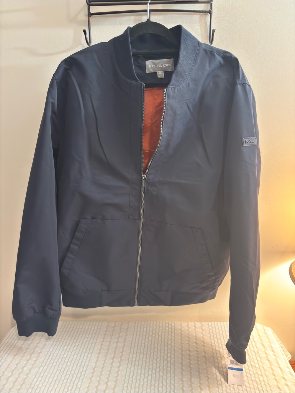 Michael Kors Navy Bomber Jacket with Orange Lining